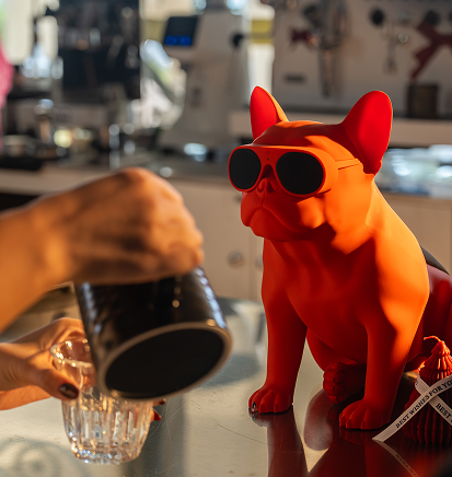 User with Guitar and Bulldog Speaker